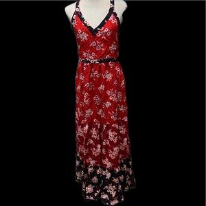 LOFT maxi dress, sleeveless maxi dress, boho dress, red dress, tiered dress